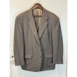 Corneliani Tan Brown Wool Cashmere Plaid Blazer Made in Italy Vintage Size 44R‎
